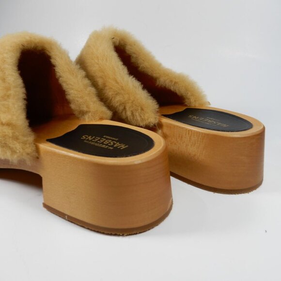 Swedish Hasbeens Fluff Slip On CLOGS Size 41 10.5 11 Shearling Wood NEW $340 - Picture 9 of 14